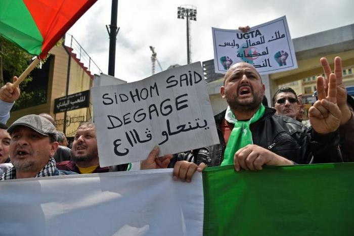 Algerians rallied Wednesday outside the powerful General Union of Algerian Workers (UGTA) headquarters