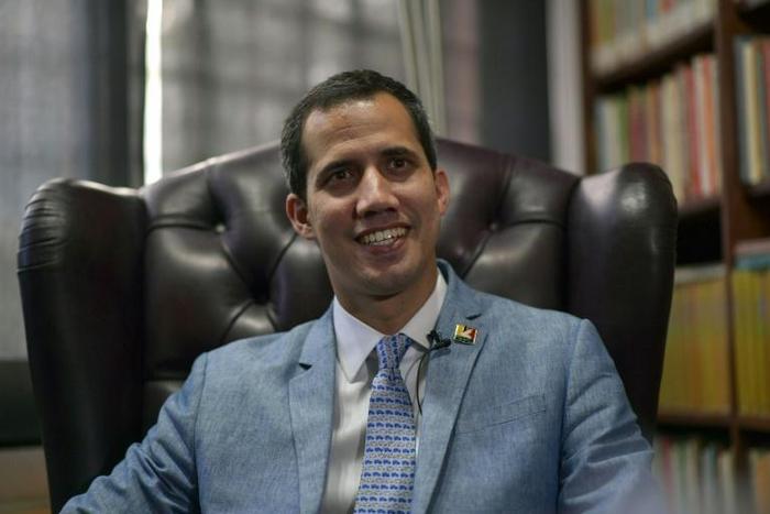The president of Venezuela's National Assembly and self-proclaimed acting president Juan Guaido during an interview with AFP in Caracas