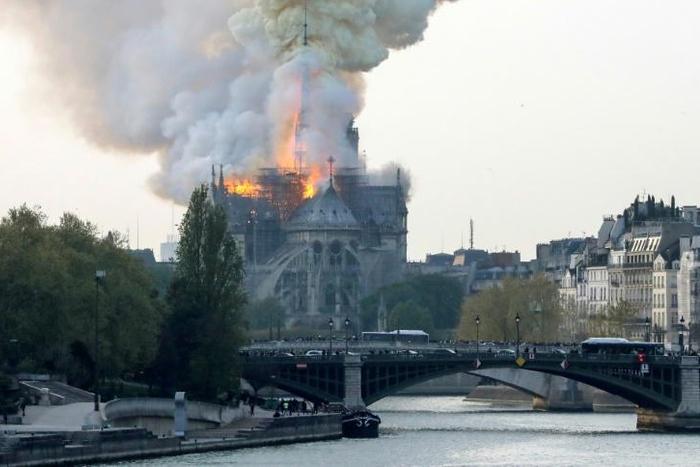 Fire struck Paris's landmark Notre-Dame Cathedral on Monday afternoon