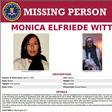 The FBI's Missing Person page for Monica Elfriede Witt, a former US Air Force counterintelligence officer charged with spying for Iran