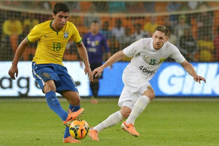 Dean Furman (R), one of the SuperSport United stars who have been told to improve or face being transfer-listed, in action for South Africa against Brazil