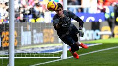 Real Madrid's goalkeeper Thibaut Courtois, pictured on February 9, 2019, said the players are not talking about a possible treble this season,