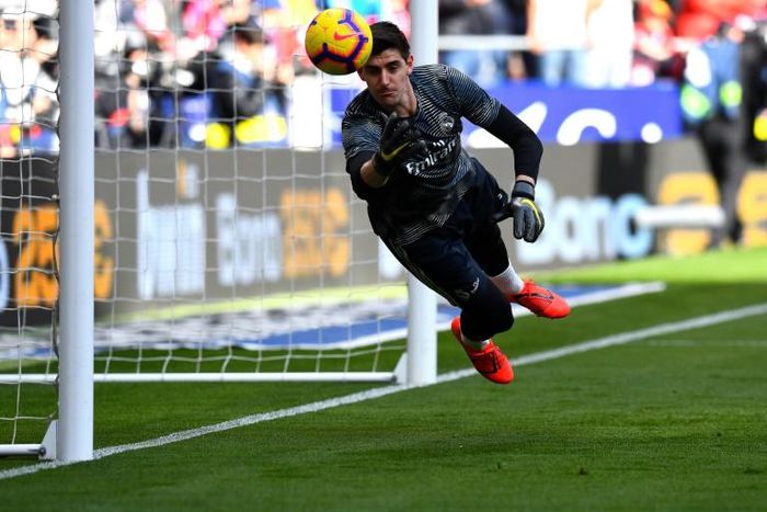 Real Madrid's goalkeeper Thibaut Courtois, pictured on February 9, 2019, said the players are not talking about a possible treble this season,