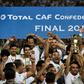 Egypt's Zamalek players celebrate with the trophy after they won the CAF Confederation Cup final on penalties against Morocco's RSB Berkane