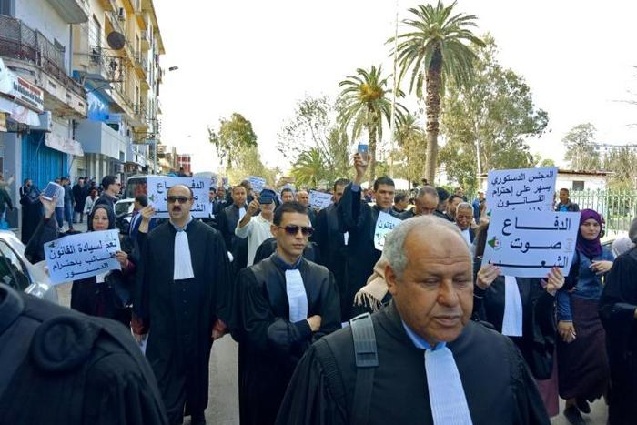 Algerian lawyers protesting Monday against President Abdelaziz Bouteflika's bid for a fifth term in office