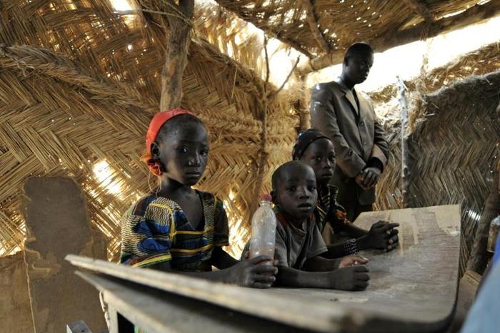 Children at a primary school in Kongome, Niger, a drought-stricken region where disruption from jihadist violence is common and food shortage is rampant, in April 2010
