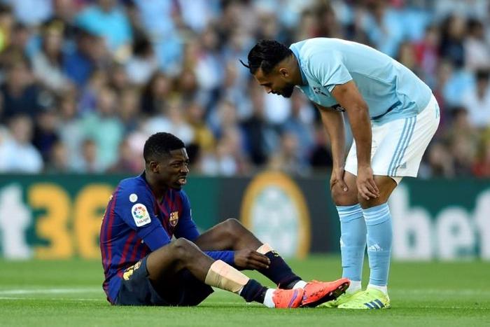 Barcelona's Ousmane Dembele left the field after six minutes in the 2-0 loss at Celta Vigo