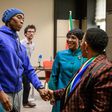 Olympic champion Caster Semenya meets South Africa's Sports Minister Tokozile Xasa and South Africa's ambassador to the United Nations in Geneva, Nozipho Joyce Mxakato-Diseko
