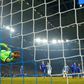Schalke's German goalkeeper Ralf Faehrmann is beaten by Leroy Sane's stunning free-kick as Manchester City equalised before Raheem Sterling scored the late winner to seal a 3-2 victory in the Champions League, last 16, first leg match on Wednesday.
