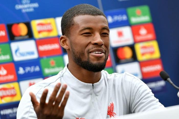 Midfielder Georginio Wijnaldum speaks to the press at Liverpool's training ground
