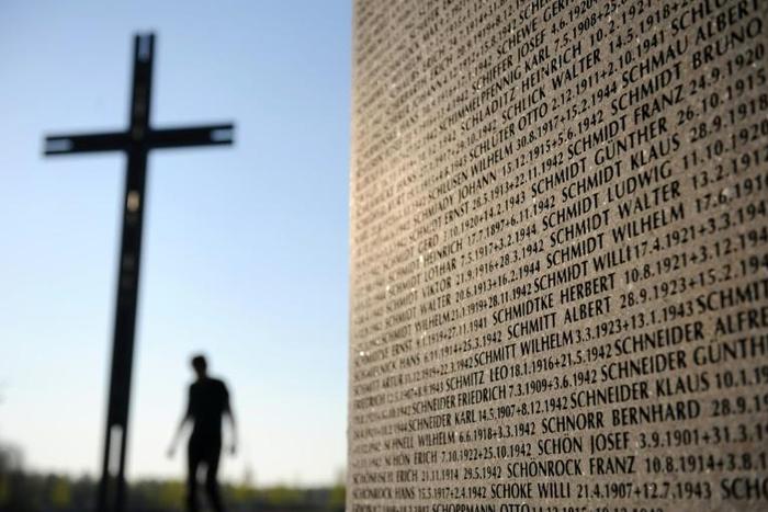 A memorial wall for German soldiers killed in Russia during WWII illustrates the role that country played in defeating the Nazi regime