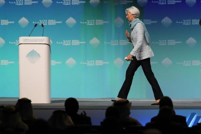 Managing Diretor of the International Monetary Fund Christine Lagarde leaves the stage after speaking during the opening session of the World Government Summit in Dubai, on February 10, 2019