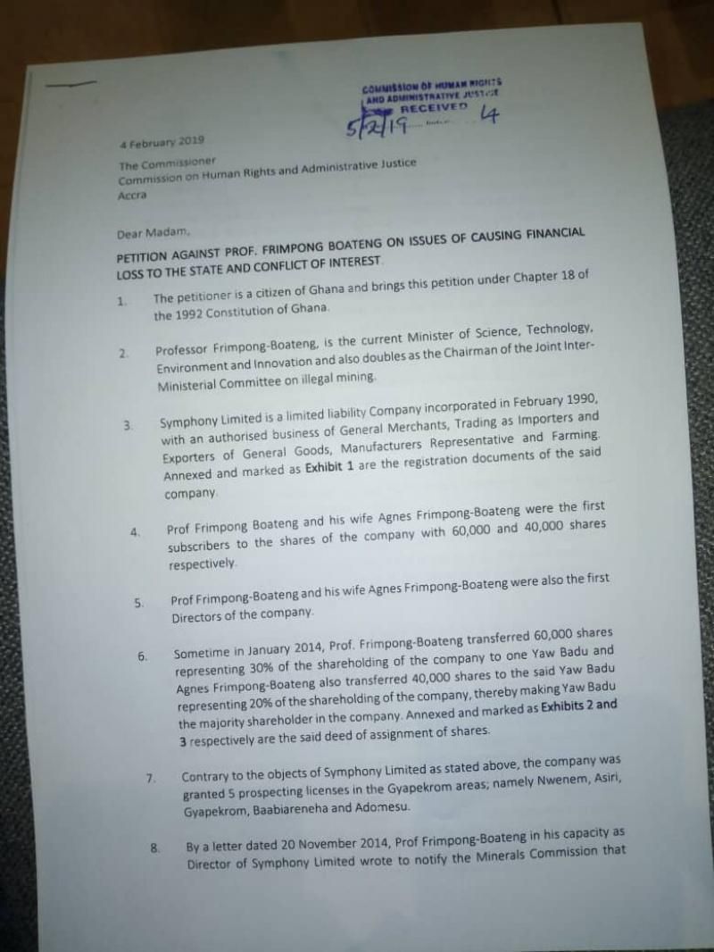 Petition against Frimpong Boateng