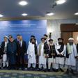 Former Afghan President Hamid Karzai with Taliban and Russian officials in Moscow