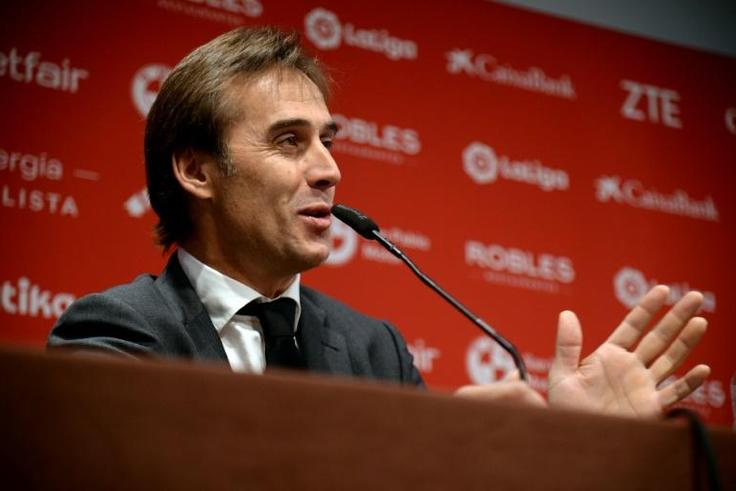 Sevilla's newly appointed coach Julen Lopetegui holds a press conference