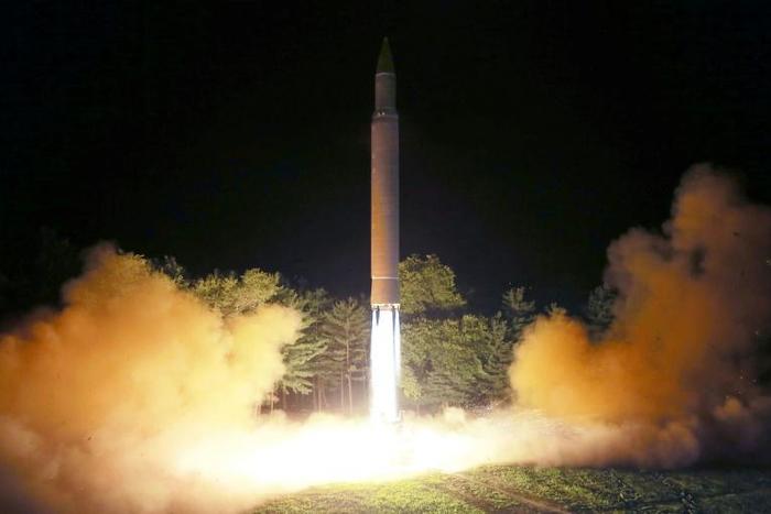 The UN panel found that Pyongyang is using civilian facilities, including airports, for the assembly of ballistic missiles, like the Hwasong-14 pictured at its launch in July 2017