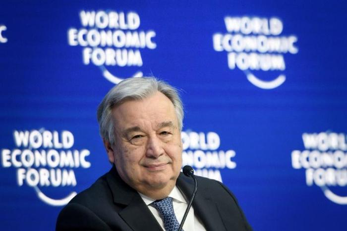 UN chief Antonio Guterres -- seen here at a January summit -- urges India, Pakistan to reduce tensions