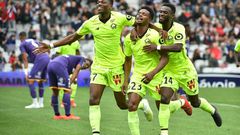 Lille players celebrate a goal which was later ruled out by VAR which meant they failed to stop PSG from winning the Ligue 1 title