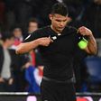 Kylian Mbappe (L) and Paris Saint-Germain captain Thiago Silva in disbelief after their side's Champions League exit against Manchester United on Wednesday