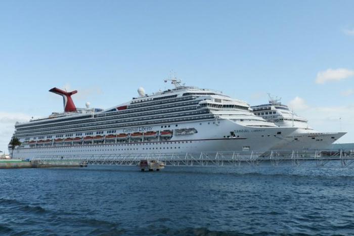 Ships from the Carnival cruise line are seen in Nassau, Bahamas