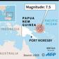 Map of PNG locating a 7.5-magnitude quake.