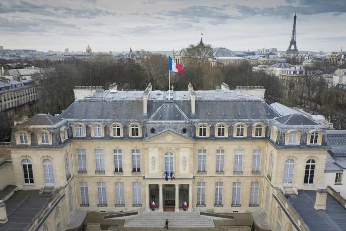 The Elysee Palace in Paris, office of the French president, with the Eiffel Tower across the River Seine visible in the background