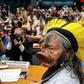Kayapo ethnic group leader Raoni Metuktire attends a meeting with deputies to discuss the rights of indigenous people at the National Congress in Brasilia, on April 25, 2019