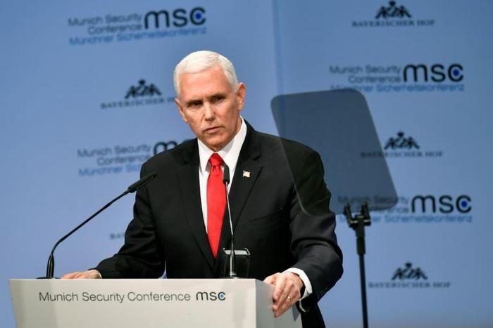 US Vice President Mike Pence told the Munich Security Conference the world should "step forward" and recognise Juan Guaido's claim to the Venezuelan presidency