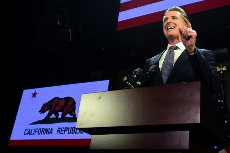 California Governor Gavin Newsom speaks at his election night watch party in Los Angeles, California on November 6, 2018