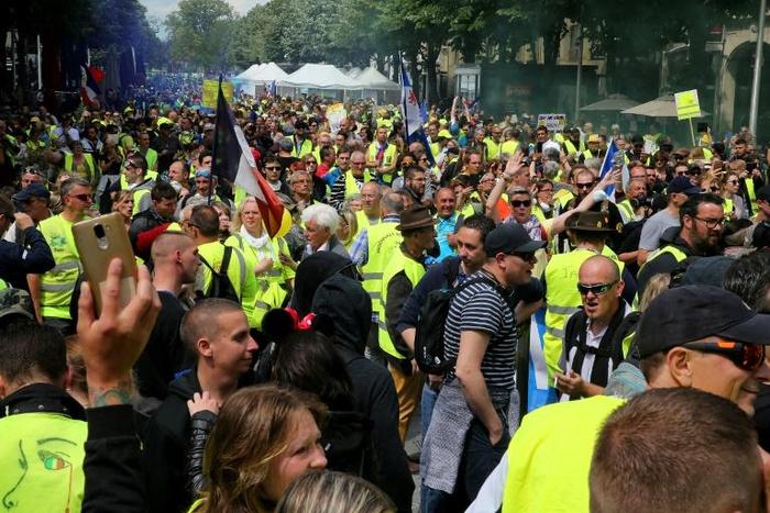 Reims, in the east of France, was one of several cities where people turned out to protest