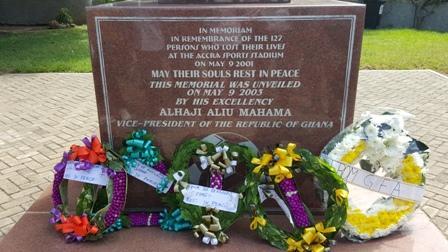 Wreaths laid outside Accra Sports Stadium in remembrance of May 9 victims