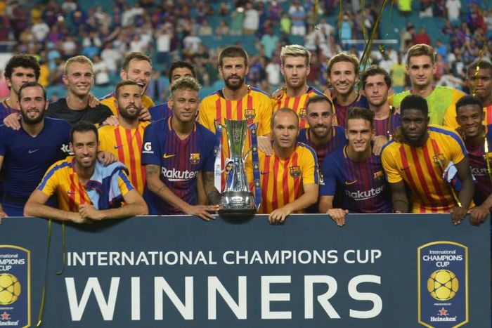 Spanish side Barcelona accepted the champions trophy in Miami for the 2017 International Champions Cup but the events promoters are suing US Soccer over sanctioning issues involving plans to stage a match in Miami involving Ecuador clubs