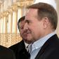 Russian President Vladimir Putin (L) and Ukrainian politician Viktor Medvedchuk visit the New Jerusalem Orthodox Monastery outside the town of Istra, some 70 km outside Moscow, on November 15, 2017
