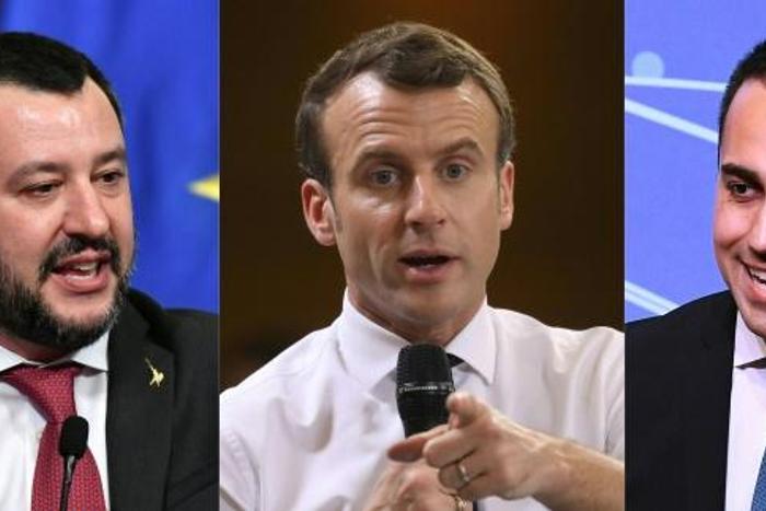 Italy's populist leaders Luigi Di Maio (R) and Matteo Salvini (L) have repeatedly clashed with French President Emmanuel Macron (C)