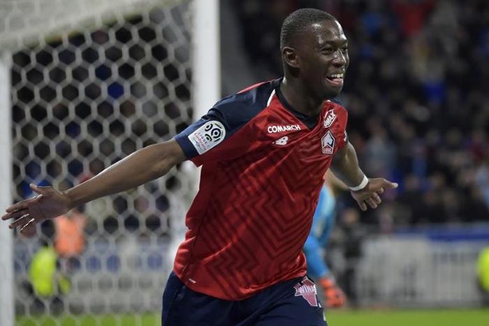Lille's Boubakary Soumare celebrates after scoring against Lyon