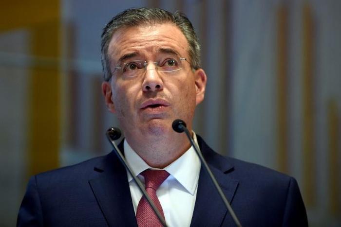 Alejandro Diaz de Leon, the governor of the Bank of Mexico (pictured May 2018), blamed the drops on external factors such as a slowdown in global economic and commercial activity, as well as a dip in the US industrial sector's performance