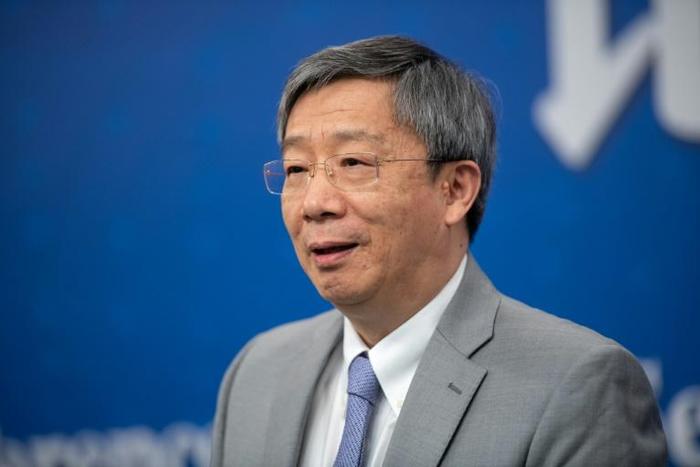 Yi Gang, Governor of People's Bank of China, speaking to journalists during a National People's Congress press conference in Beijing on Sunday