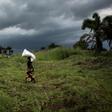 A Congolese woman carries a sack of food onto her heads at a food distribution on October 25, 2017 in Kasala, in the restive region of Kasai, central Democratic Republic of Congo