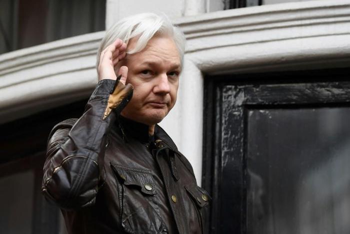 WikiLeaks founder Julian Assange speaks on the balcony of the Embassy of Ecuador in London on May 19, 2017