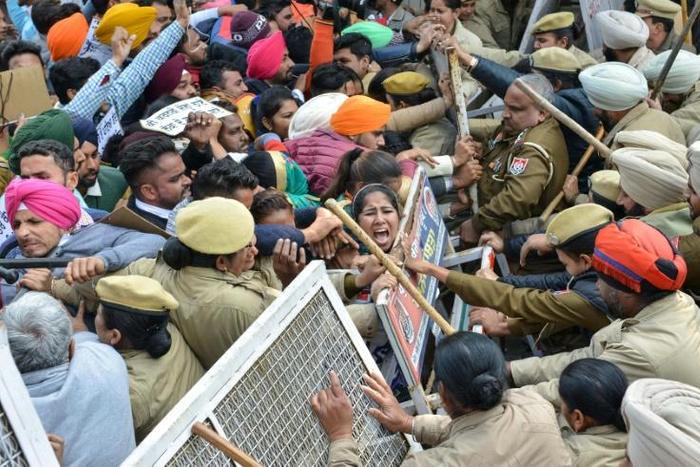 Unemployed Indian teachers at a protest to demand jobs earlier this year. A newspaper reported unemployment under Modi hit its highest mark since the 1970s