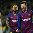 Lionel Messi scored twice, including a penalty, and set up two more goals as Barcelona beat Lyon 5-1 to march on to the Champions League quarter-finals