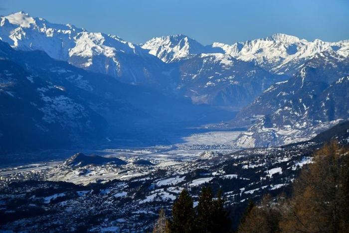 General view of the Alps from Crans-Montana in the Swiss canton of Valais, where several people are reported "buried" in an avalanche