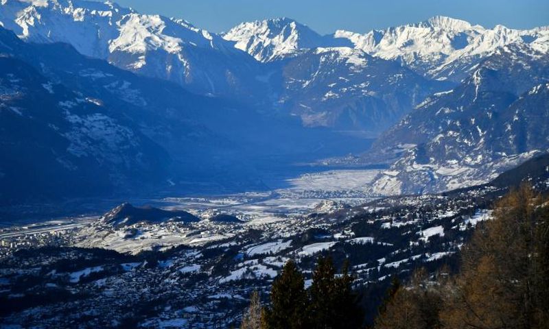 General view of the Alps from Crans-Montana in the Swiss canton of Valais, where several people are reported "buried" in an avalanche