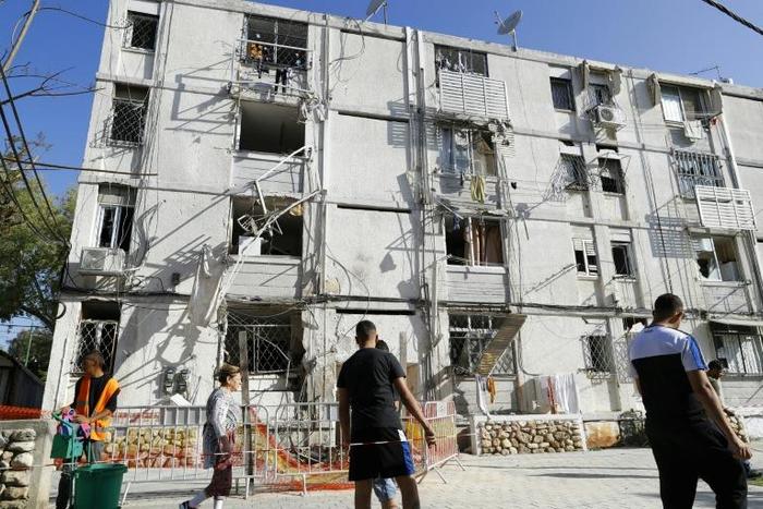 A building that was damaged during a rocket strike on the southern Israeli city of Ashkelon near the Gaza border