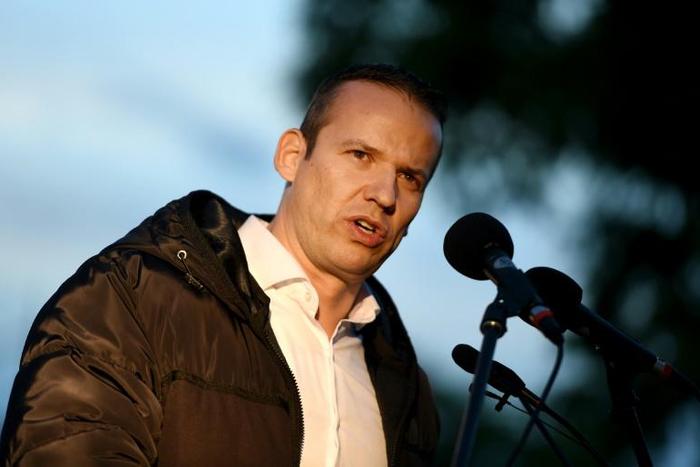 Laszlo Toroczkai, leader of a new Hungarian far-right group, the 'Our Homeland Movement' addresses supporters in Torokszentmiklos, about 130 km east of Budapest, denouncing Roma as "gypsy terrorists."