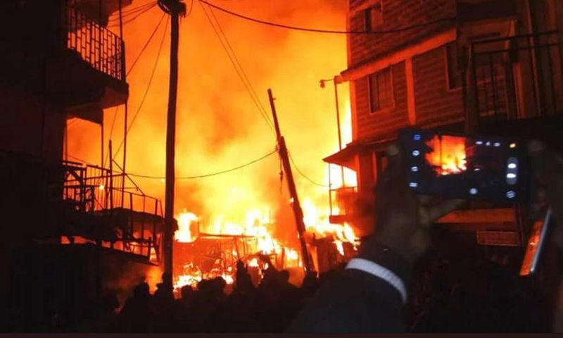 The scene of the early morning fire at the busy Gikomba Market.