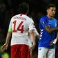 A supporter leapt out of the home stands to challenge Rangers captain James Tavernier (C, pictured October 2018) in a shocking incident on the stroke of half-time