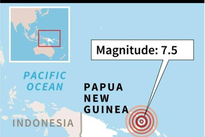 Map of Papua New Guinea locating a 7.5-magnitude quake on May 14