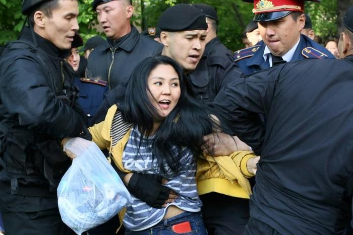 Several hundred people gathered in Almaty's central park to listen to activists who criticised the three-decade rule of Nursultan Nazarbayev