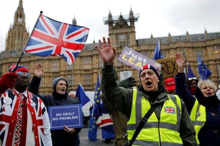Pro-Brexit protesters outside the Parliament in London show the divisions and frustration in Britain as Theresa May struggles to renegotiate an EU exit deal